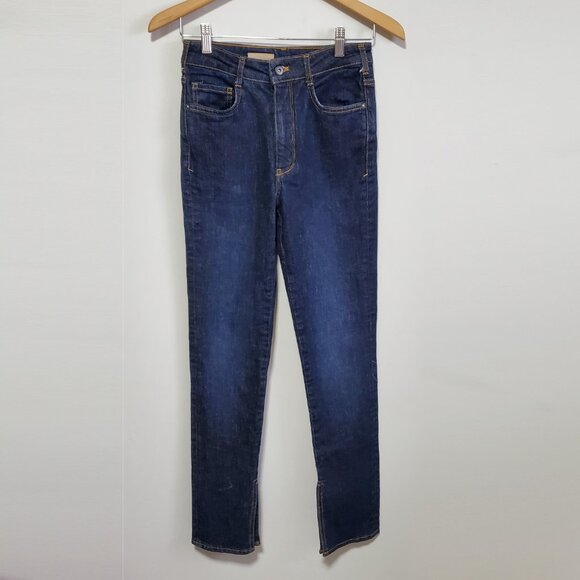 ANTHROPOLOGIE Pilcro The Split Straight Jeans Hi-Rise Dark Blue Women's 26 x 33" - Picture 2 of 16